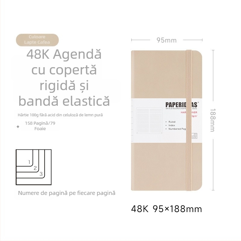 PAPERIDEAS 48K Caiet pentru studenți cu pătrate în grilă, copertă din piele PU, bandă elastică, carnet de buzunar