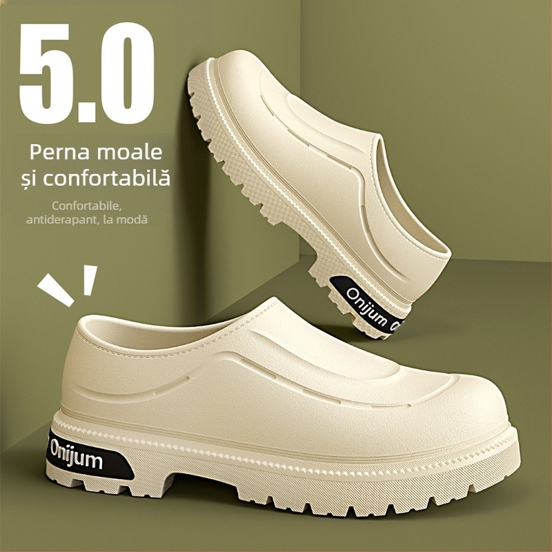 Șlapi bărbați de vară, talpă groasă EVA și partea superioară EVA, design cu creștere înălțime, antiaderente, impermeabile și rezistente la ulei, Slip-On