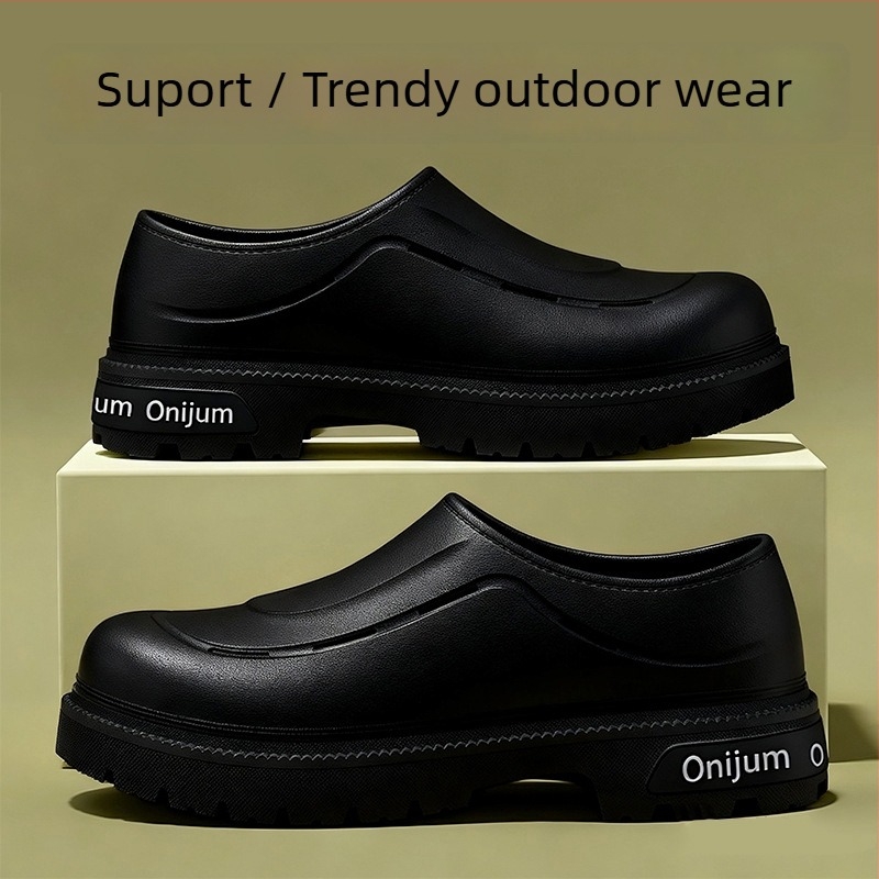 Șlapi bărbați de vară, talpă groasă EVA și partea superioară EVA, design cu creștere înălțime, antiaderente, impermeabile și rezistente la ulei, Slip-On