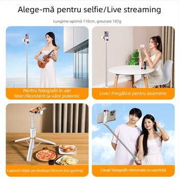 Selfie stick cu trepied încorporat pe podea și lumină pentru fotografii — Brand Crenov/Kerunle; Bluetooth; telecomandă; personalizare