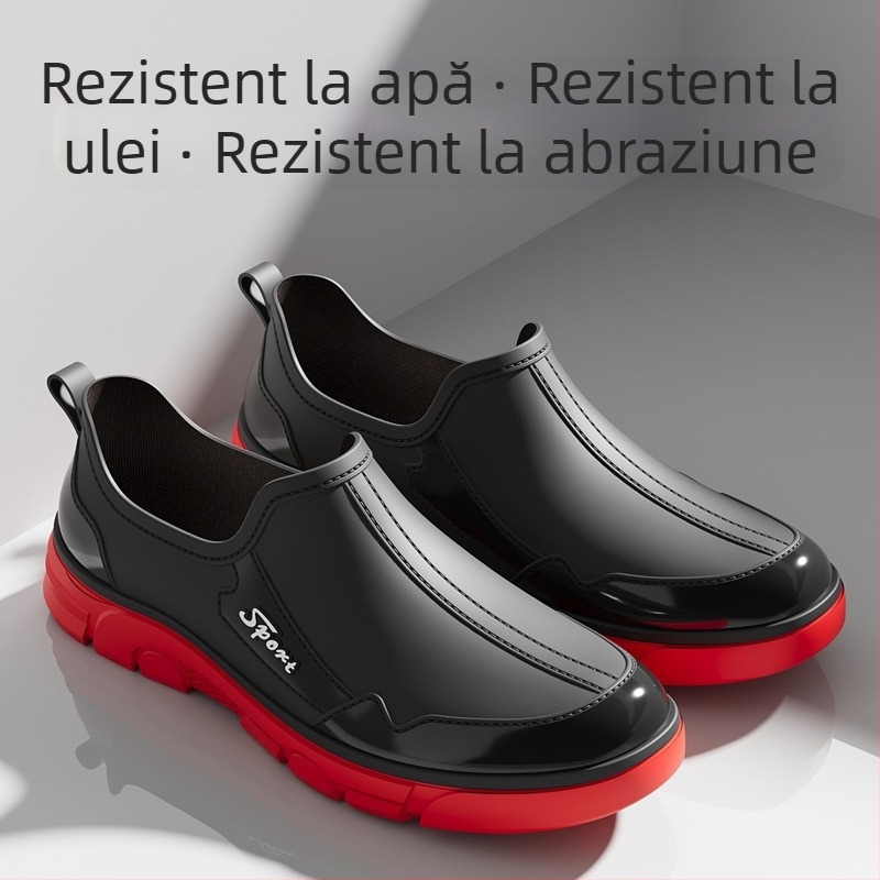 Cizme de ploaie unisex - PVC partea superioară, talpă din plastic, căptușeală din plasă, vârf rotund, patru sezoane