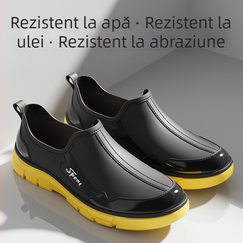 Cizme de ploaie unisex - PVC partea superioară, talpă din plastic, căptușeală din plasă, vârf rotund, patru sezoane