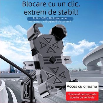 Suport universal pentru telefon pentru scuter electric, motocicletă și bicicletă — prindere antișoc cu patru brațe, corp din plastic