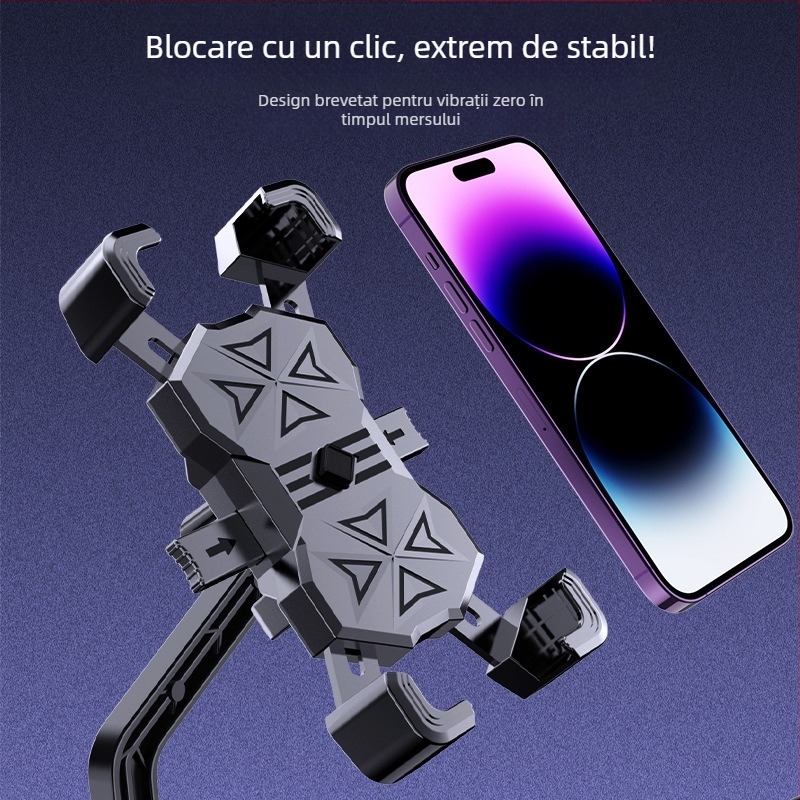 Suport universal pentru telefon pentru scuter electric, motocicletă și bicicletă — prindere antișoc cu patru brațe, corp din plastic