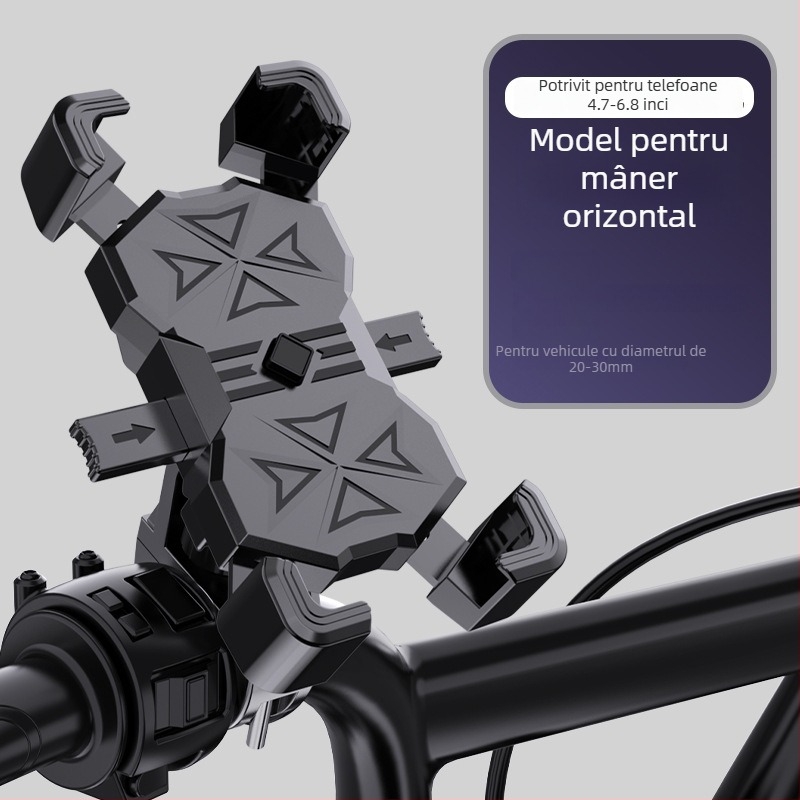Suport universal pentru telefon pentru scuter electric, motocicletă și bicicletă — prindere antișoc cu patru brațe, corp din plastic