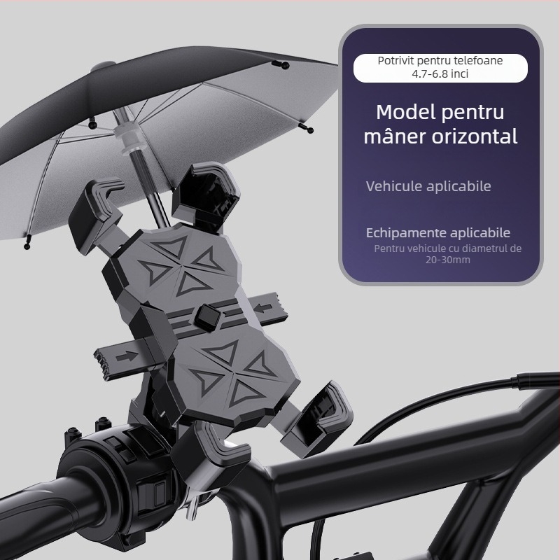 Suport universal pentru telefon pentru scuter electric, motocicletă și bicicletă — prindere antișoc cu patru brațe, corp din plastic