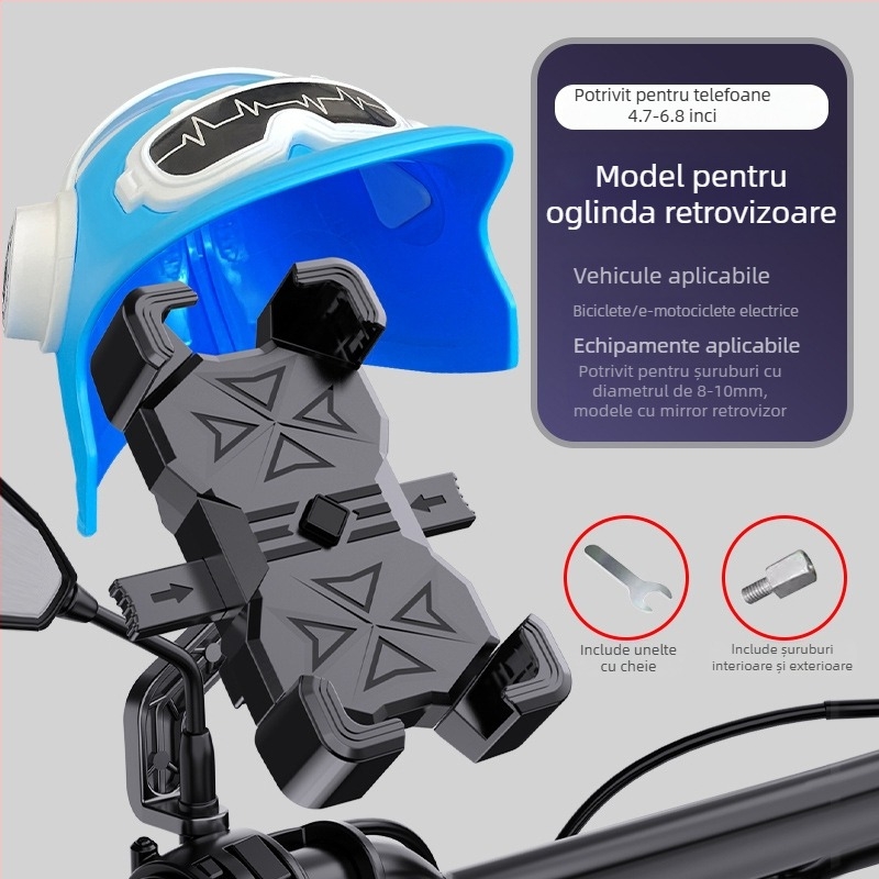 Suport universal pentru telefon pentru scuter electric, motocicletă și bicicletă — prindere antișoc cu patru brațe, corp din plastic