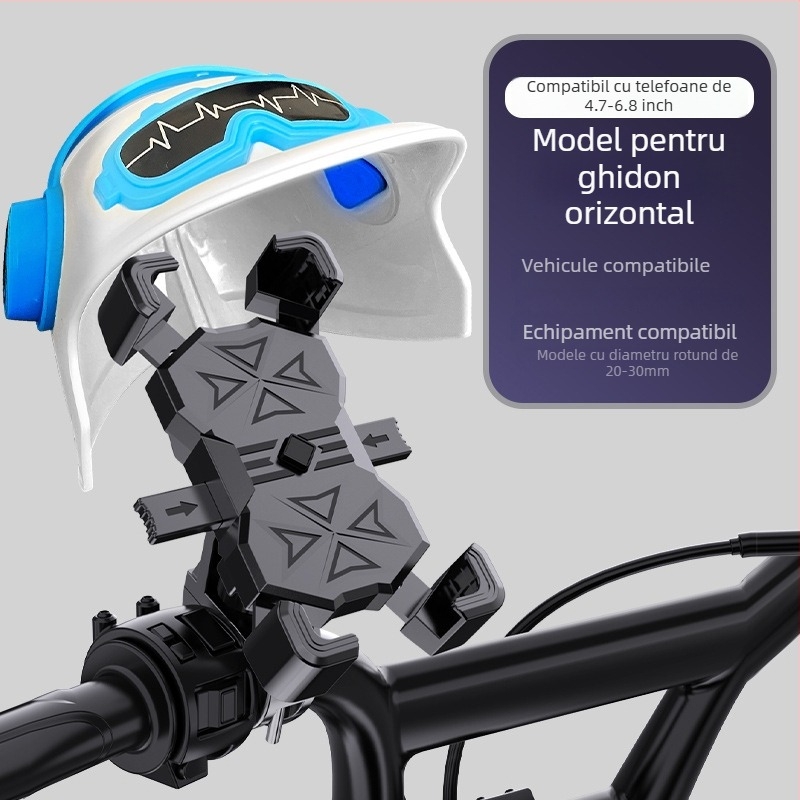 Suport universal pentru telefon pentru scuter electric, motocicletă și bicicletă — prindere antișoc cu patru brațe, corp din plastic