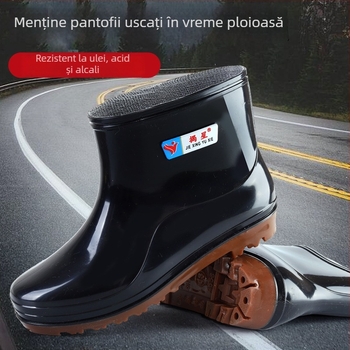 Cizme de ploaie pentru bărbați, cu manșon scurt, antiderapante, impermeabile, rezistente la uzură și care mențin căldura.