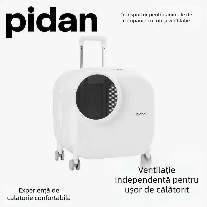 Pidan cutie de transport pentru animale cu ventilație, din plastic, pe roți, pentru pisici și câini de talie mică