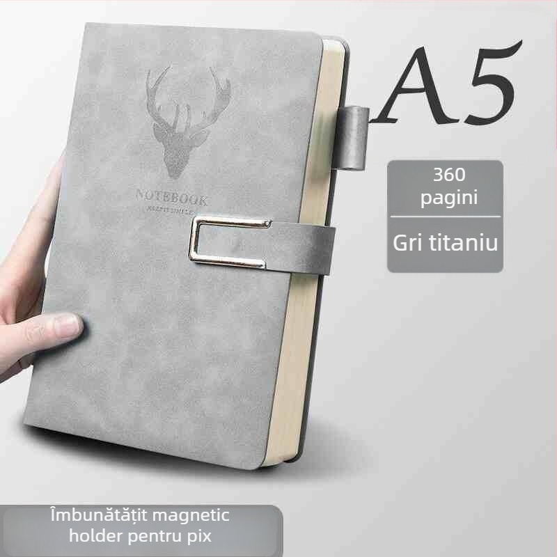 Caiet A5 cu copertă din piele sintetică, legare franțuzească, hârtie Dowling 80 g, 200–300 pagini