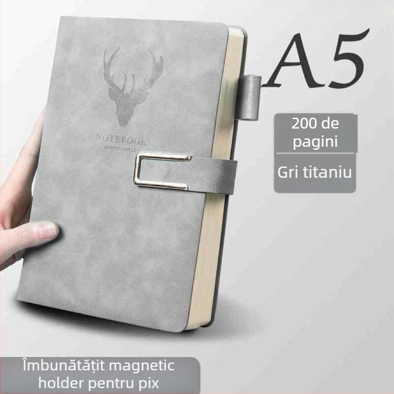 Caiet A5 cu copertă din piele sintetică, legare franțuzească, hârtie Dowling 80 g, 200–300 pagini