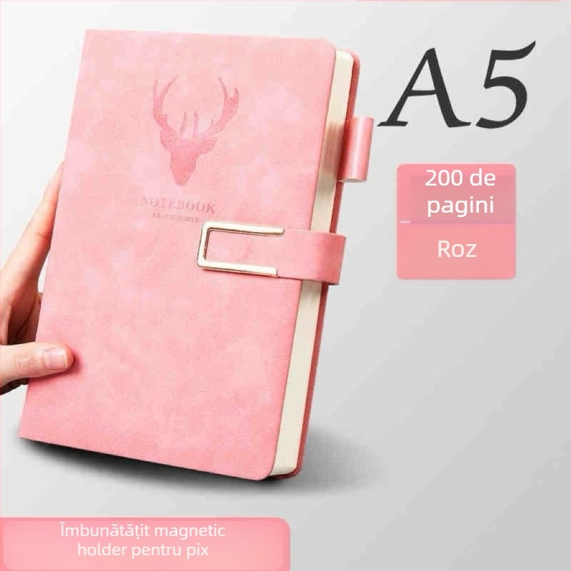 Caiet A5 cu copertă din piele sintetică, legare franțuzească, hârtie Dowling 80 g, 200–300 pagini