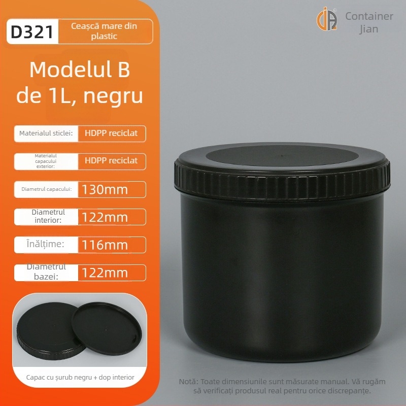 Recipient cerneală din plastic PP, 1L, cu sigiliu intern și capac exterior, procesare personalizată, imprimare a logo-ului