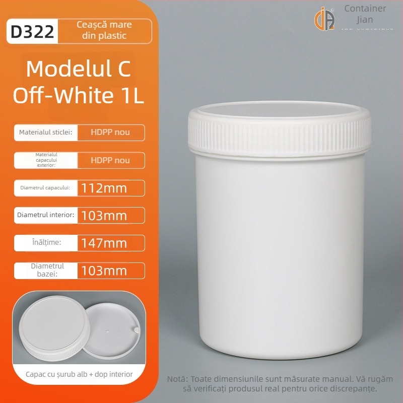 Recipient cerneală din plastic PP, 1L, cu sigiliu intern și capac exterior, procesare personalizată, imprimare a logo-ului