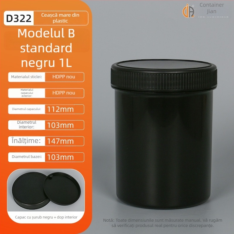 Recipient cerneală din plastic PP, 1L, cu sigiliu intern și capac exterior, procesare personalizată, imprimare a logo-ului