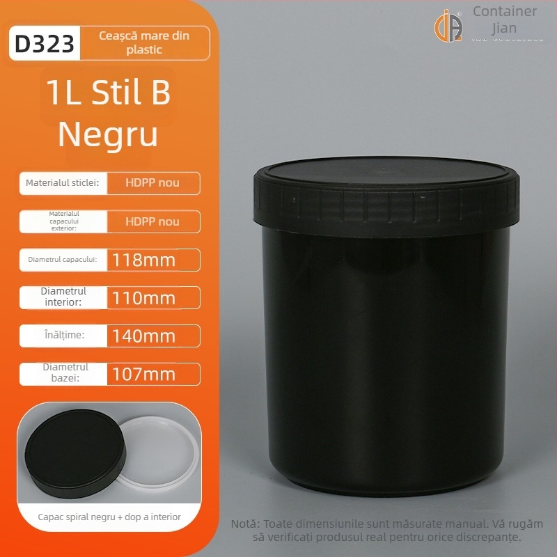 Recipient cerneală din plastic PP, 1L, cu sigiliu intern și capac exterior, procesare personalizată, imprimare a logo-ului