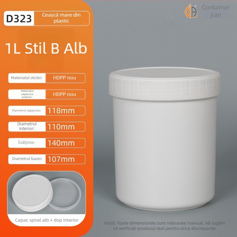 Recipient cerneală din plastic PP, 1L, cu sigiliu intern și capac exterior, procesare personalizată, imprimare a logo-ului