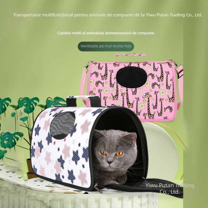Rucsac portabil pentru animale de companie, pentru pisici și câini, pliabil, cu mâner și curea pentru umăr, respirabil pentru ieșiri în aer liber