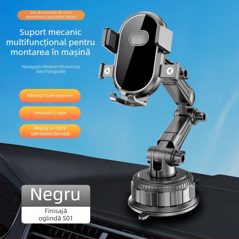 Suport auto pentru telefon cu ventuză pe bord — universal, stil minimalist, putere 5W