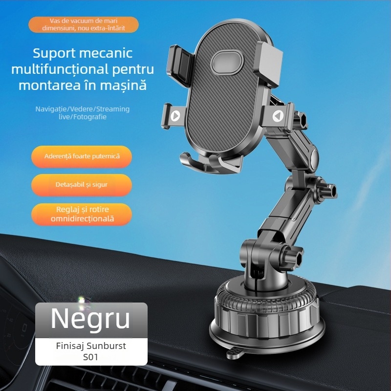 Suport auto pentru telefon cu ventuză pe bord — universal, stil minimalist, putere 5W