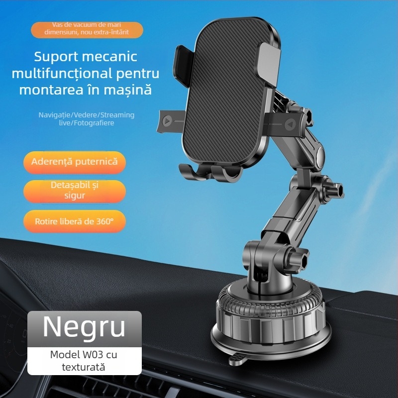 Suport auto pentru telefon cu ventuză pe bord — universal, stil minimalist, putere 5W