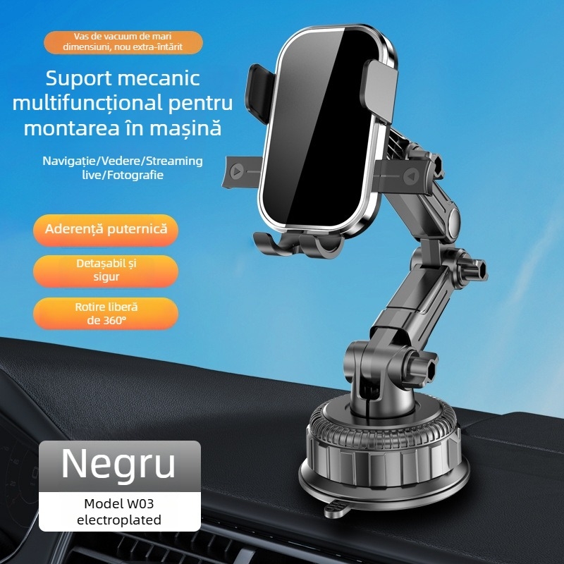 Suport auto pentru telefon cu ventuză pe bord — universal, stil minimalist, putere 5W