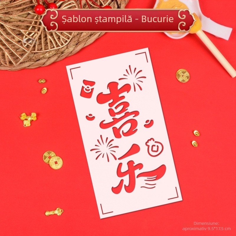 Set DIY PVC pentru Anul Nou pentru copii și părinți — Model 03, Nu este importat, fără autorizație IP — activitate de ștampilare și gravură, simbol Fu cu decupaj