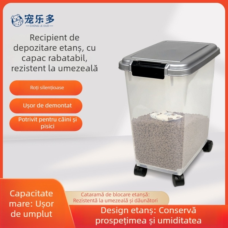 Recipient de depozitare a hranei pentru câini și pisici, sigilat, rezistent la insecte și umezeală; 7,5 kg hrană pentru câini; 10 kg/15 kg hrană pentru pisici