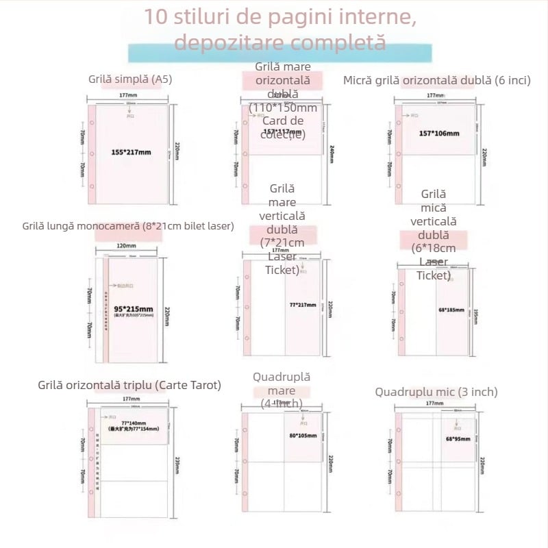 Pagină internă mare pentru album de carduri — pagini PP, 10 foi, compatibilă cu găuri de trei sau șase
