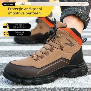 Pantofi de drumeție înalți, cu vârf din oțel, protecție antișoc și anti-perforație, material: piele microfibră + pânză
