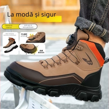 Pantofi de drumeție înalți, cu vârf din oțel, protecție antișoc și anti-perforație, material: piele microfibră + pânză