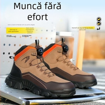 Pantofi de drumeție înalți, cu vârf din oțel, protecție antișoc și anti-perforație, material: piele microfibră + pânză