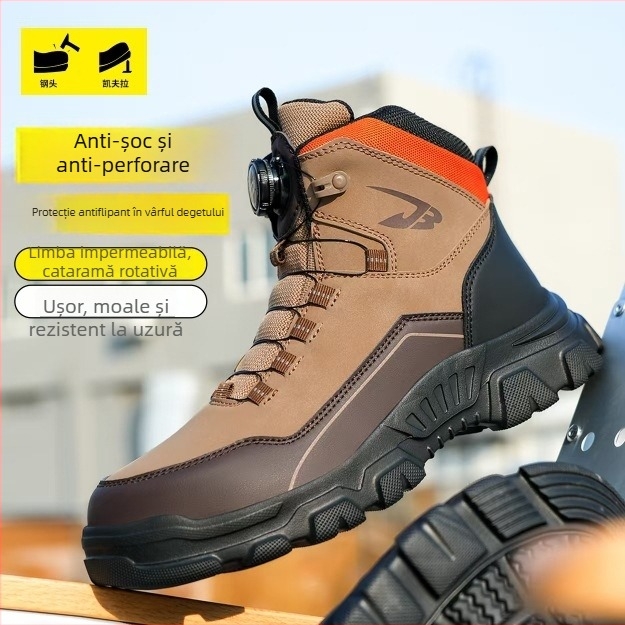 Pantofi de drumeție înalți, cu vârf din oțel, protecție antișoc și anti-perforație, material: piele microfibră + pânză