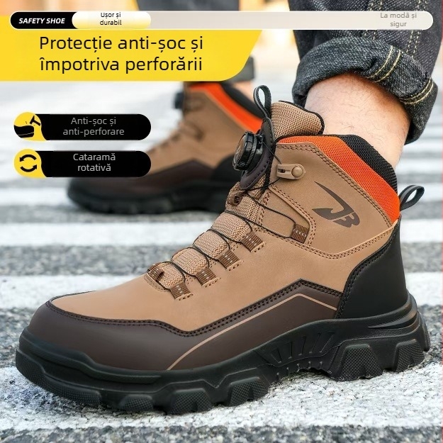 Pantofi de drumeție înalți, cu vârf din oțel, protecție antișoc și anti-perforație, material: piele microfibră + pânză