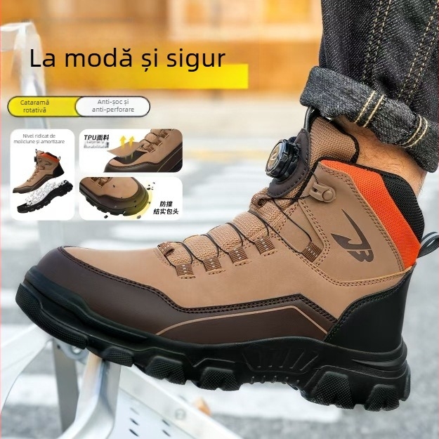 Pantofi de drumeție înalți, cu vârf din oțel, protecție antișoc și anti-perforație, material: piele microfibră + pânză