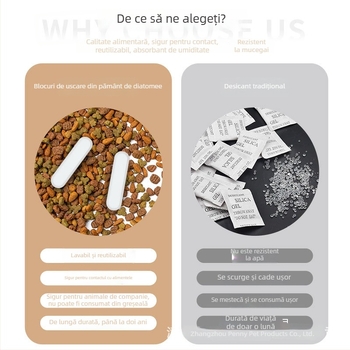 Set de 4 recipiente pentru depozitarea hranei pentru pisici și câini, sigilate, cu desicant din diatomită, de calitate alimentară, rezistente la umezeală