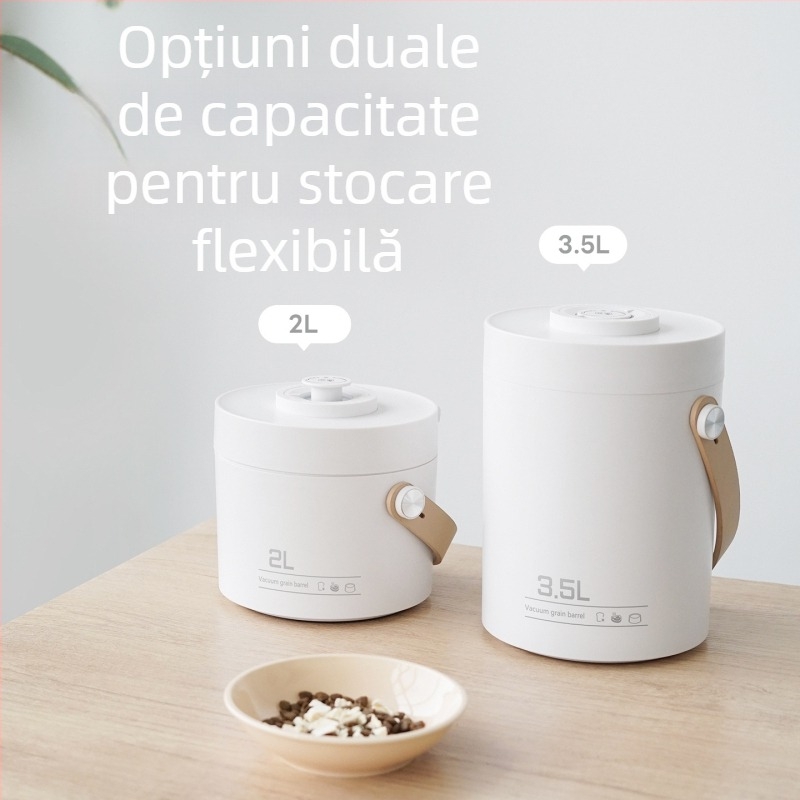 Container vacuum pentru depozitare hrană pentru animale, anti molii, protecție împotriva oxidării, umidității și antibacterian, din ABS plastic, capacitate 2L/3.5L, pentru orez, ceai și boabe de cafea