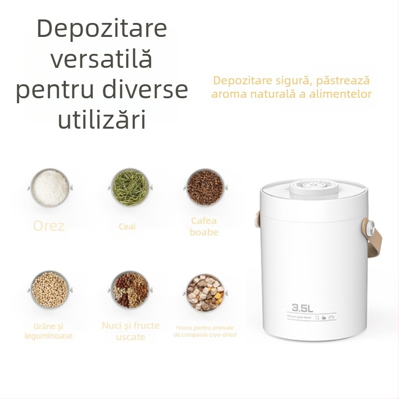 Container vacuum pentru depozitare hrană pentru animale, anti molii, protecție împotriva oxidării, umidității și antibacterian, din ABS plastic, capacitate 2L/3.5L, pentru orez, ceai și boabe de cafea