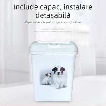 Pet Ledo recipient plastic pentru hrană de câine, 10 kg, cu Flip-Top și capac dublu etanș, protecție împotriva umezelii