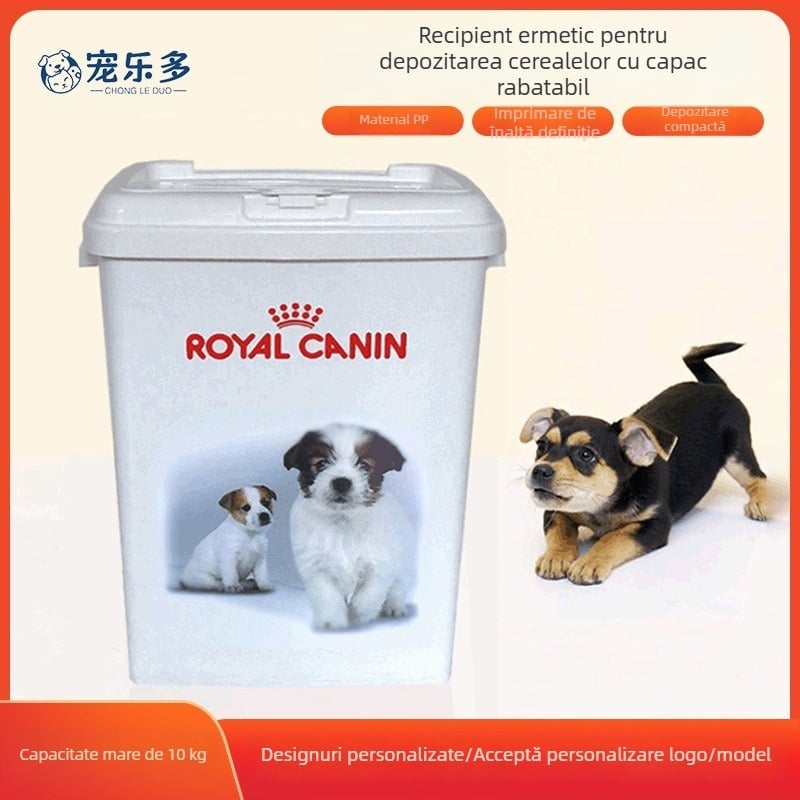 Pet Ledo recipient plastic pentru hrană de câine, 10 kg, cu Flip-Top și capac dublu etanș, protecție împotriva umezelii