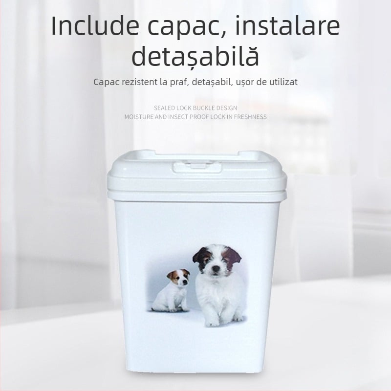 Pet Ledo recipient plastic pentru hrană de câine, 10 kg, cu Flip-Top și capac dublu etanș, protecție împotriva umezelii