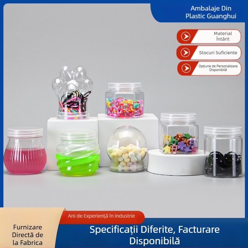 Recipient PET cu gură lată, capac cu filet spiral, transparent, pentru uz casnic, mai multe forme