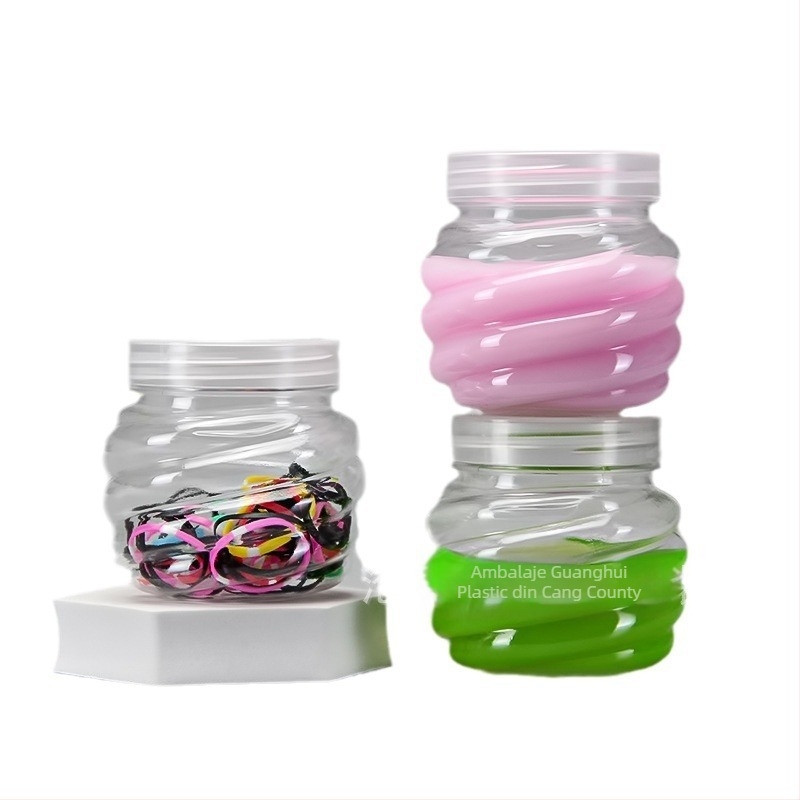 Recipient PET cu gură lată, capac cu filet spiral, transparent, pentru uz casnic, mai multe forme