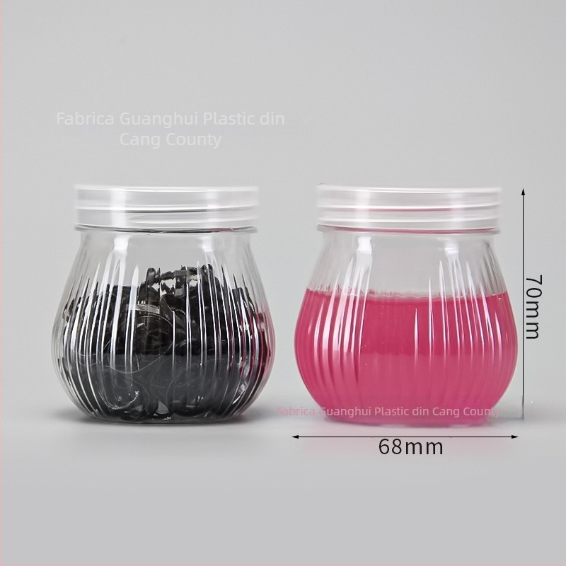 Recipient PET cu gură lată, capac cu filet spiral, transparent, pentru uz casnic, mai multe forme