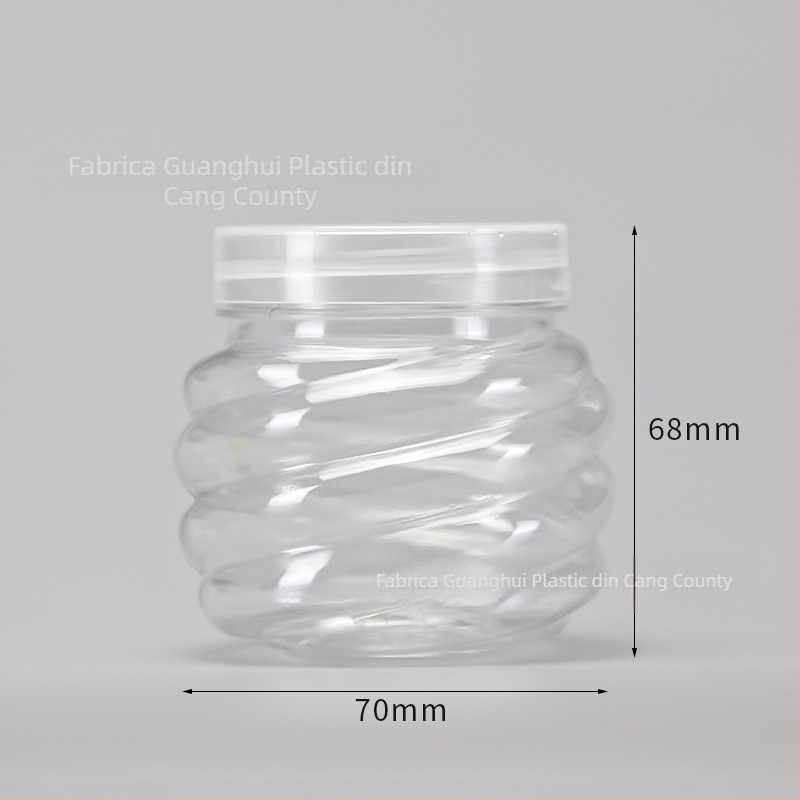 Recipient PET cu gură lată, capac cu filet spiral, transparent, pentru uz casnic, mai multe forme