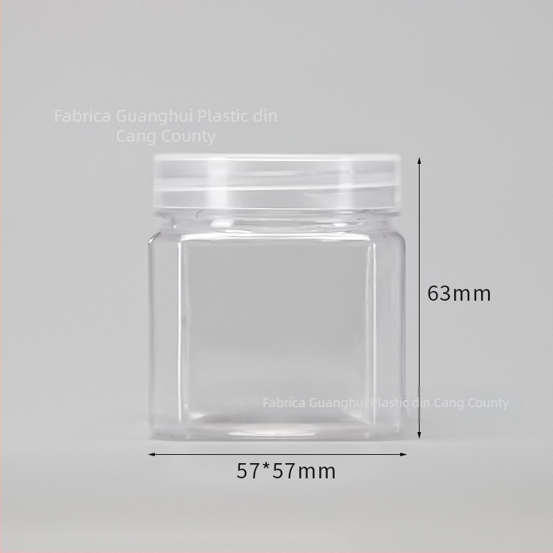 Recipient PET cu gură lată, capac cu filet spiral, transparent, pentru uz casnic, mai multe forme