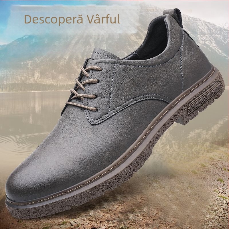 Ghete de muncă bărbați, stil englezesc, talpă groasă; respirabile, ușoare, antialunecare; partea superioară din piele de vițel de nivel secundar, branț din latex