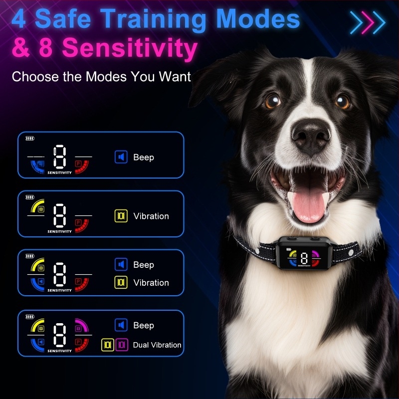 Colier anti-lătrat pentru câini, cu senzor inteligent, fără șoc electric, vibrație anti-interferențe, din plastic