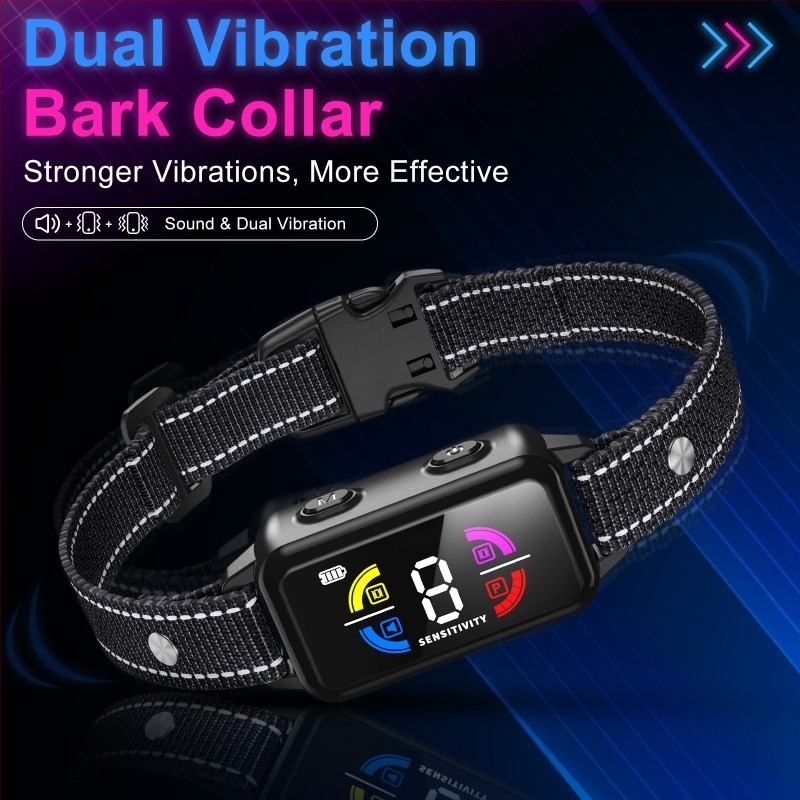 Colier anti-lătrat pentru câini, cu senzor inteligent, fără șoc electric, vibrație anti-interferențe, din plastic